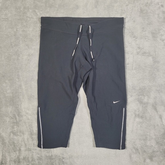 Nike Dri Fit Running Capri Leggings Women Medium Pants Athletic Black 405334-010 - Picture 1 of 9